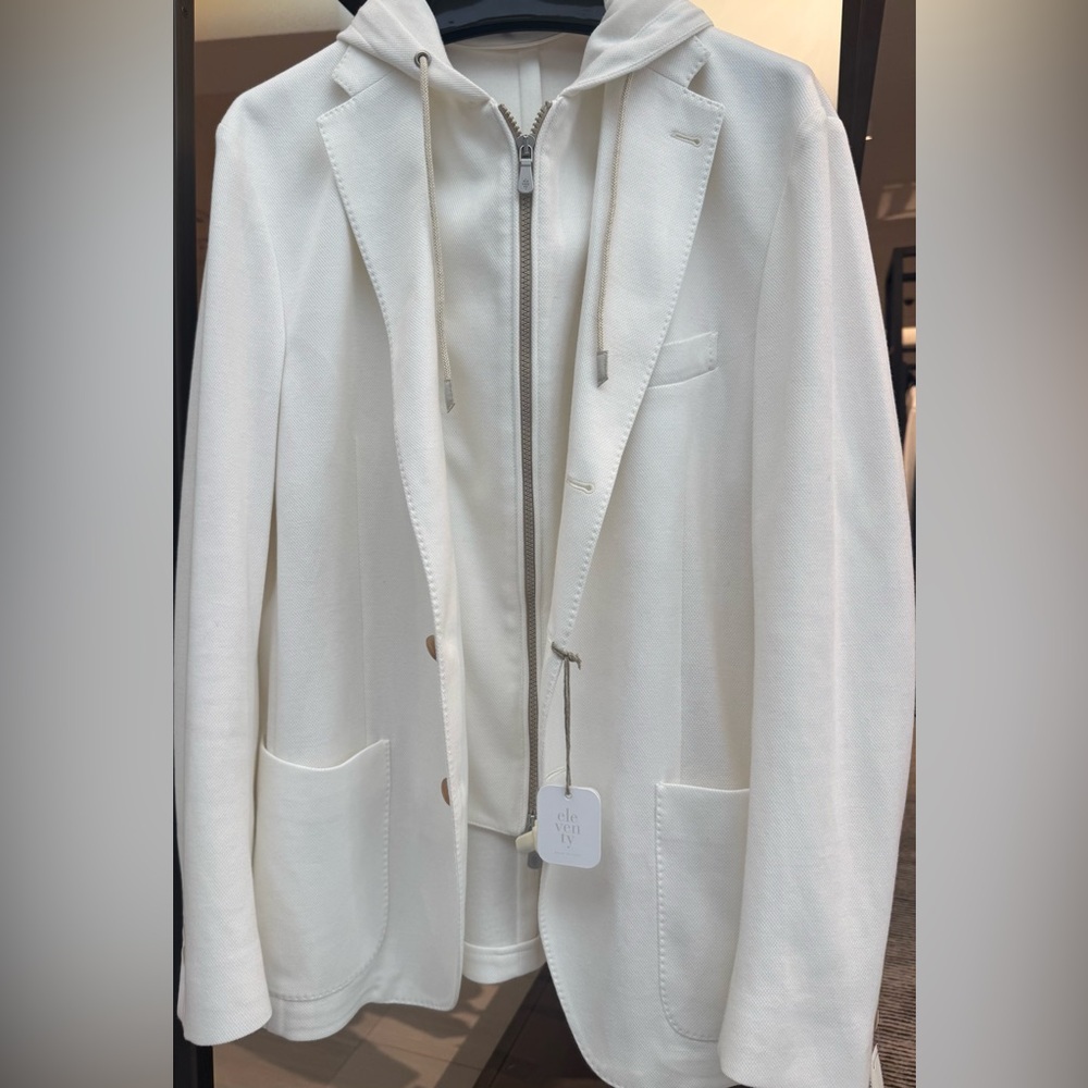 Eleventy White layered Jacket w/ Detachable Hoodie Cotton-blend fabr size52, NWT